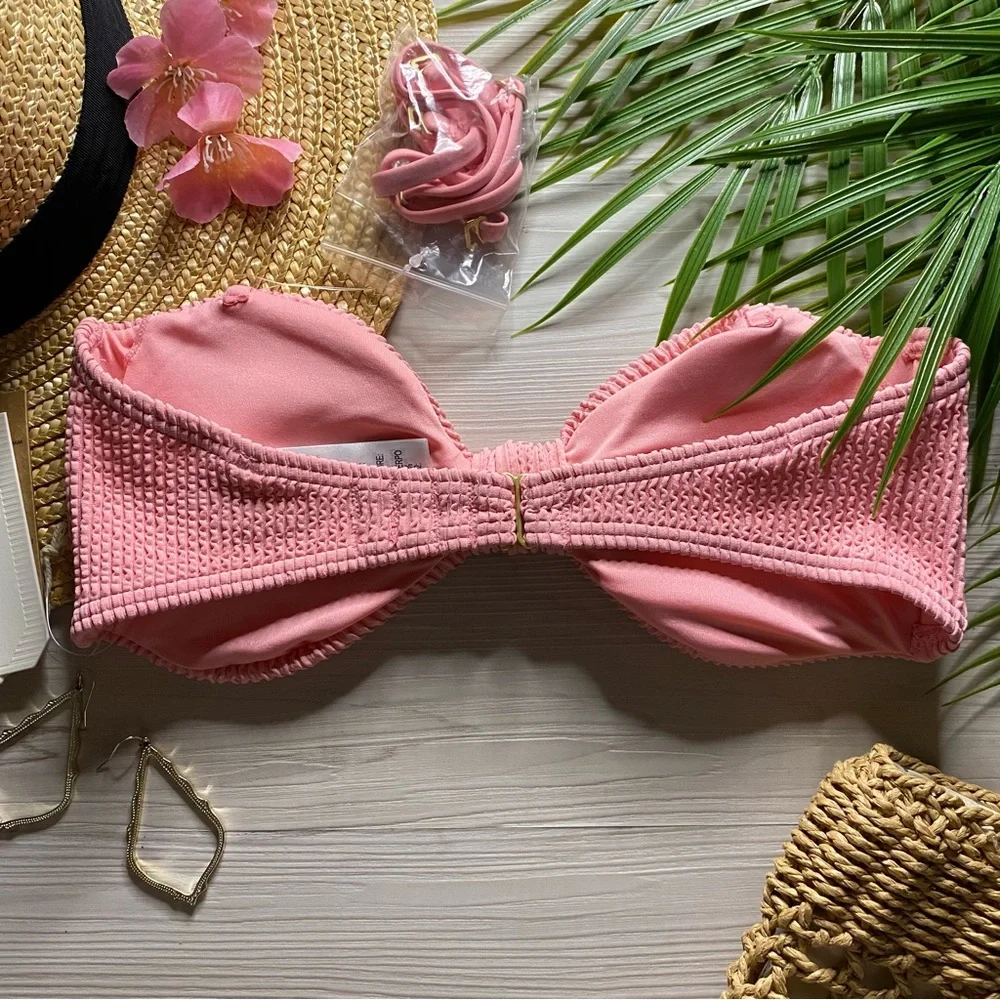Billabong 🌸 Baby Pink Textured Strapless Bandeau Knot Bikini Top